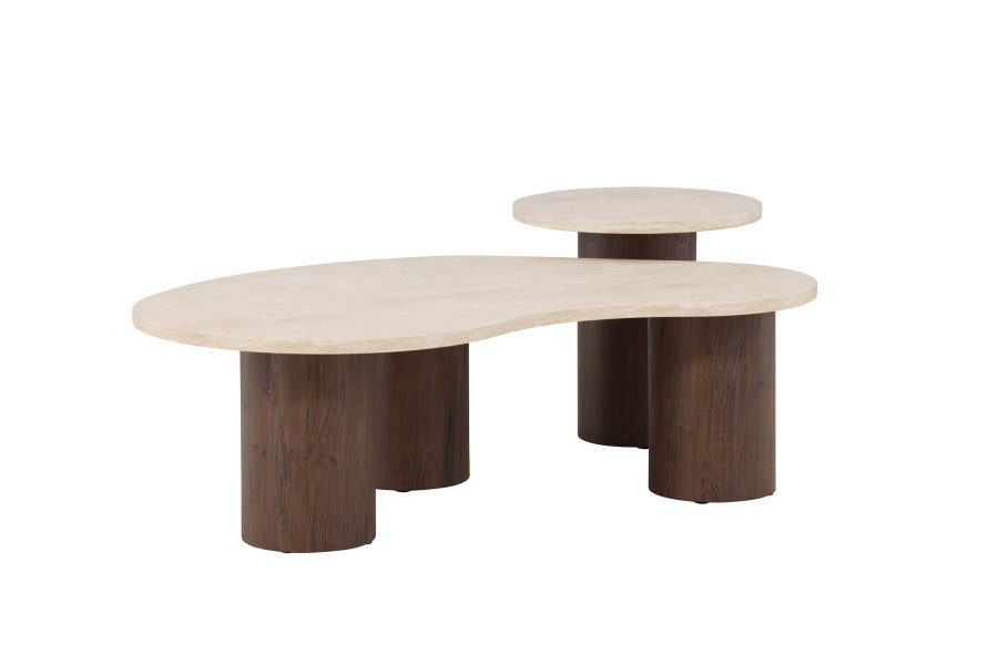 VENTURE HOME Megg salongbord 130*70*40 cm + 50x50 cm - Mokka/travertin-look