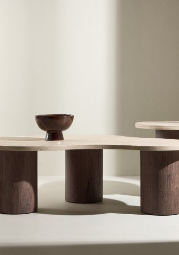 VENTURE HOME Megg salongbord 130*70*40 cm + 50x50 cm - Mokka/travertin-look