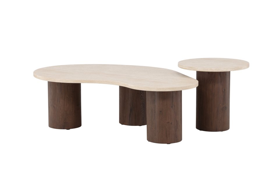 VENTURE HOME Megg salongbord 130*70*40 cm + 50x50 cm - Mokka/travertin-look