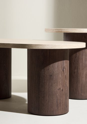 VENTURE HOME Megg salongbord 130*70*40 cm + 50x50 cm - Mokka/travertin-look