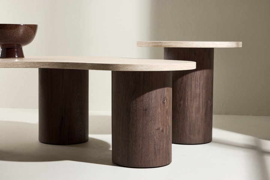 VENTURE HOME Megg salongbord 130*70*40 cm + 50x50 cm - Mokka/travertin-look