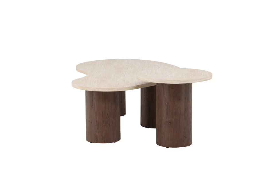 VENTURE HOME Megg salongbord 130*70*40 cm + 50x50 cm - Mokka/travertin-look