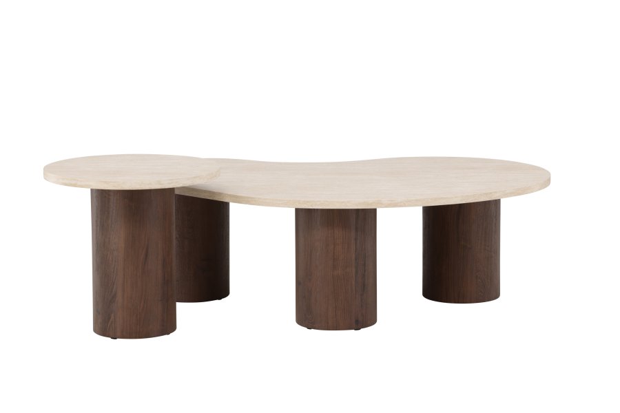 VENTURE HOME Megg salongbord 130*70*40 cm + 50x50 cm - Mokka/travertin-look