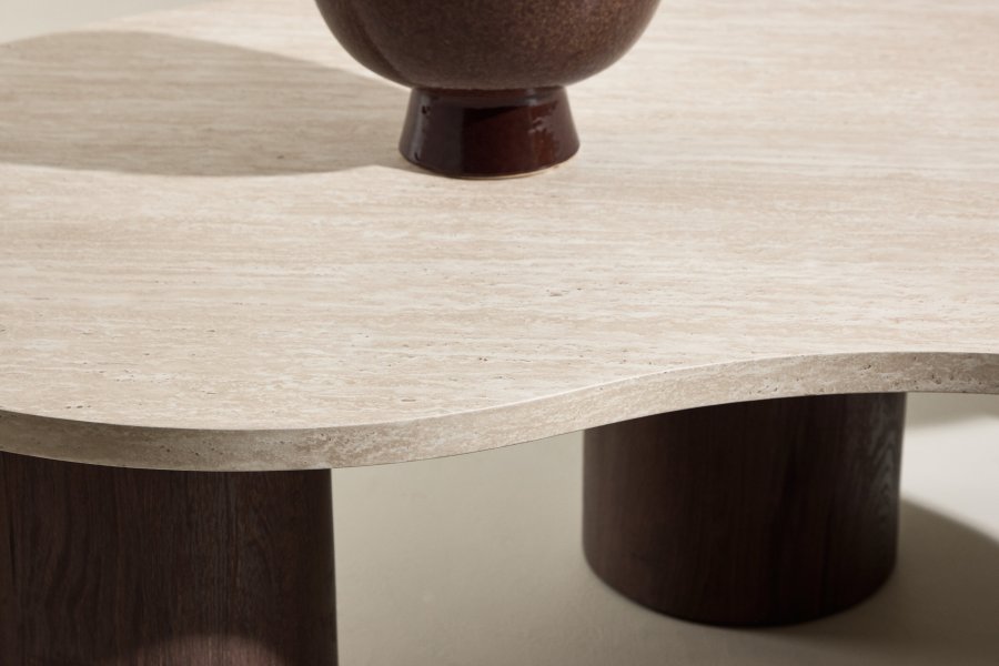 VENTURE HOME Megg salongbord 130*70*40 cm + 50x50 cm - Mokka/travertin-look