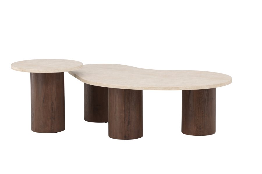 VENTURE HOME Megg salongbord 130*70*40 cm + 50x50 cm - Mokka/travertin-look