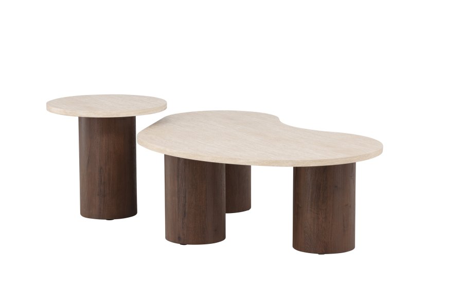 VENTURE HOME Megg salongbord 130*70*40 cm + 50x50 cm - Mokka/travertin-look