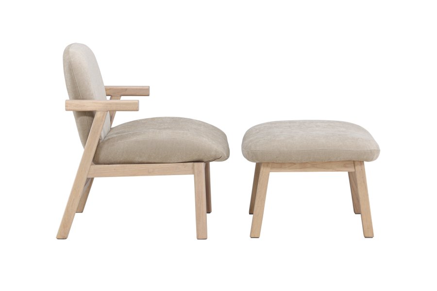 VENTURE HOME Rile lenestol + fotskammel - Hvitkalket/Beige