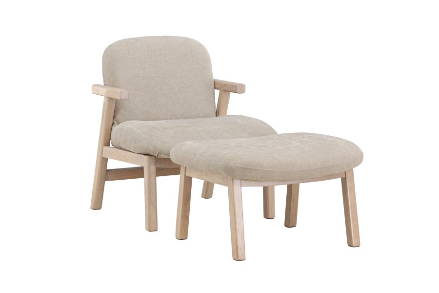 VENTURE HOME Rile lenestol + fotskammel - Hvitkalket/Beige