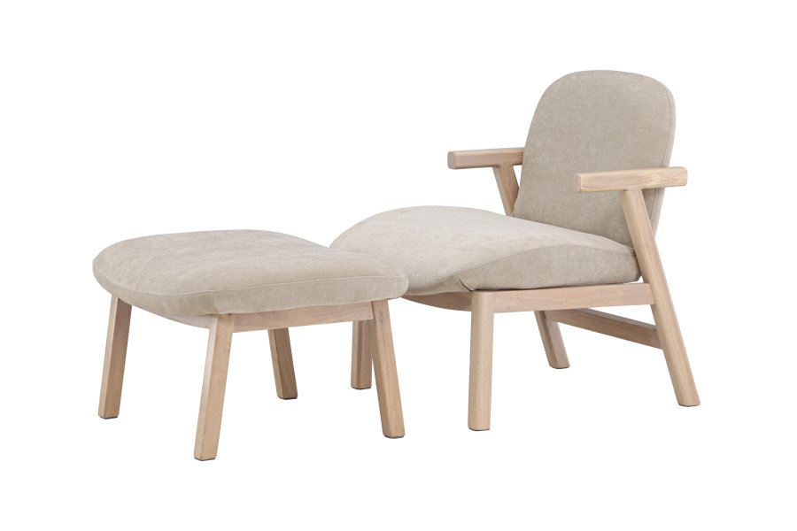 VENTURE HOME Rile lenestol + fotskammel - Hvitkalket/Beige