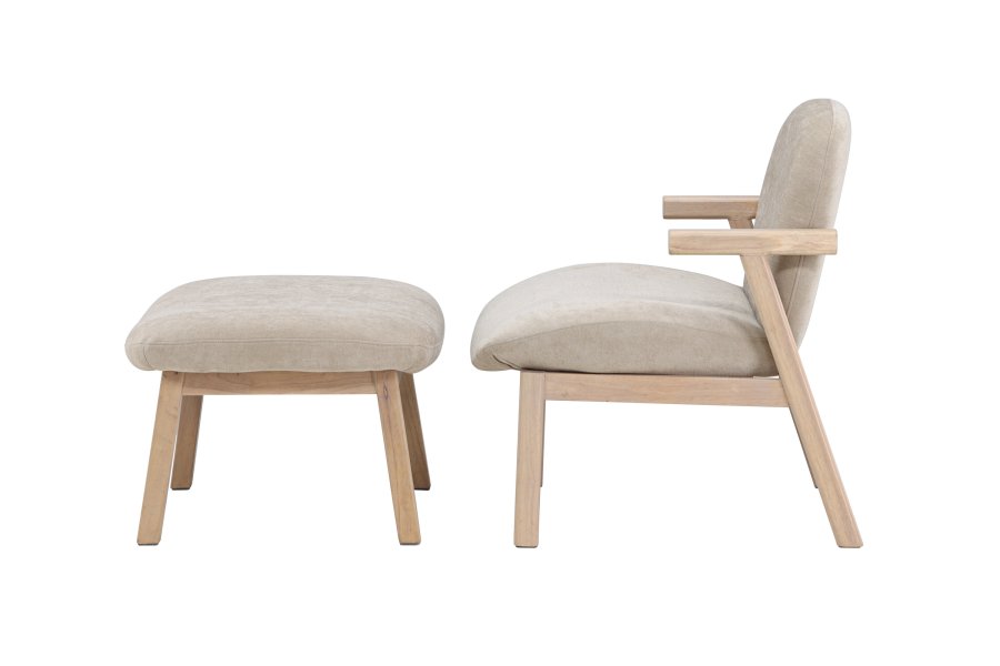 VENTURE HOME Rile lenestol + fotskammel - Hvitkalket/Beige