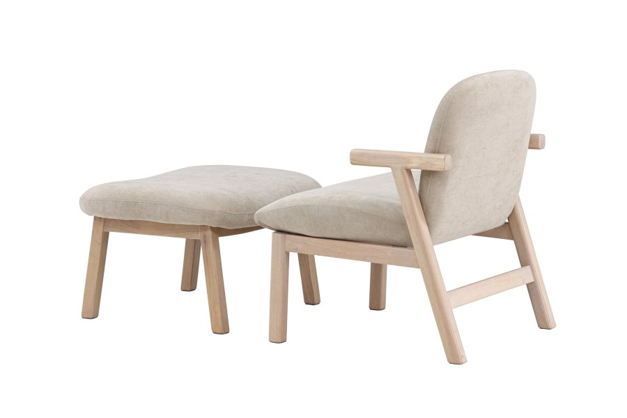 VENTURE HOME Rile lenestol + fotskammel - Hvitkalket/Beige