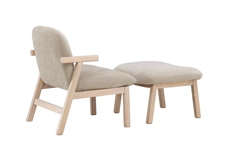 VENTURE HOME Rile lenestol + fotskammel - Hvitkalket/Beige