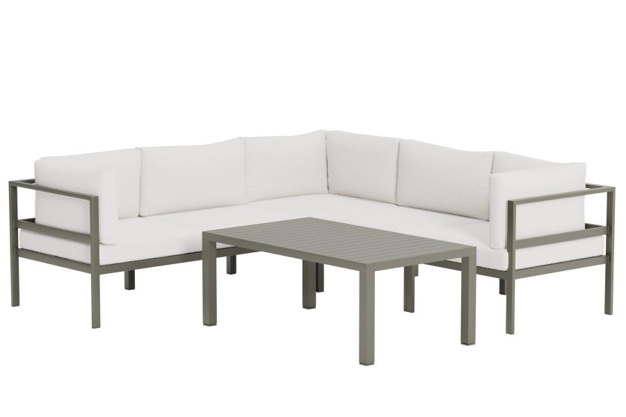 VENTURE HOME Copacabana h�rnsoffa 3 + 2 med bord - Brun / Vit Boucl�