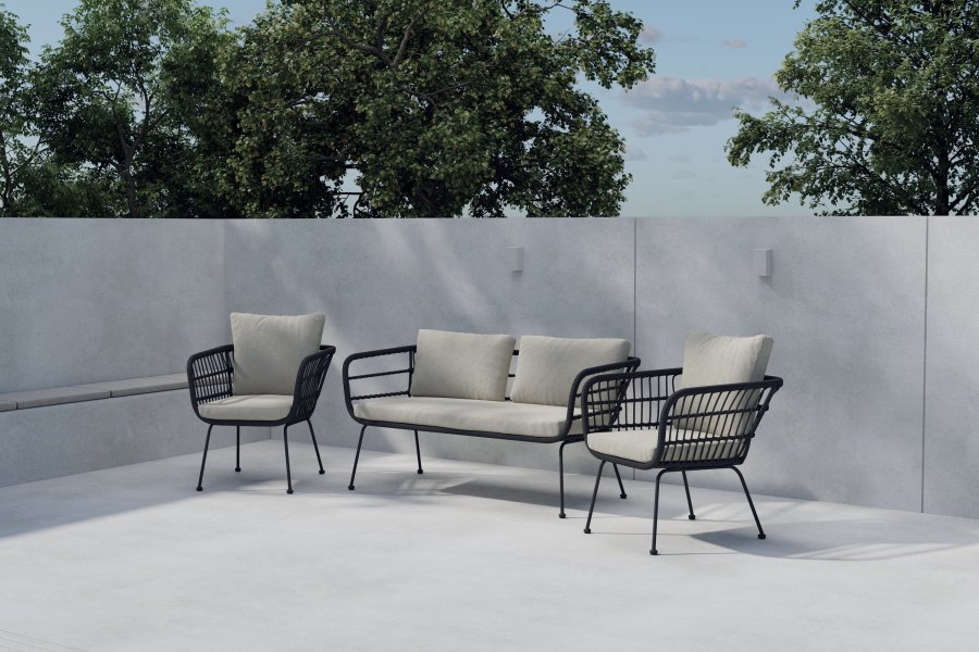 VENTURE HOME Isola Lounge Soffa med 2 Isola Lounge F�t�ljer - Svart / Svart Rotting