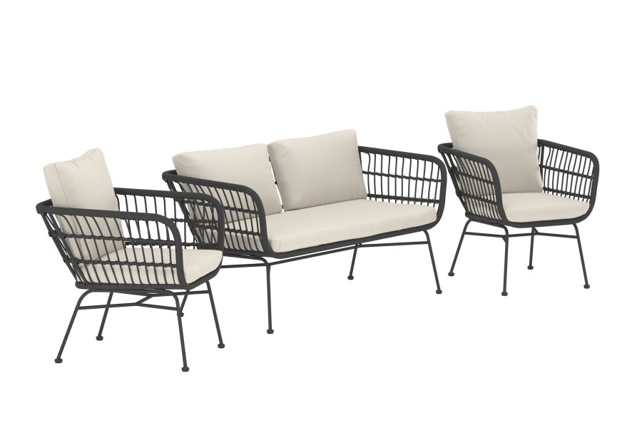 VENTURE HOME Isola Lounge Soffa med 2 Isola Lounge F�t�ljer - Svart / Svart Rotting