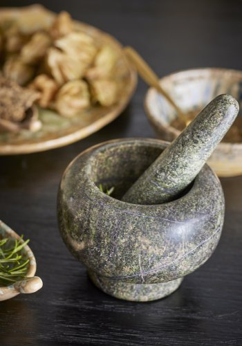 BLOOMINGVILLE Arazo Morter & Pestle, Grnn, Marmor (M: D12,5xH9 cm, P: D3xH12,5 cm)