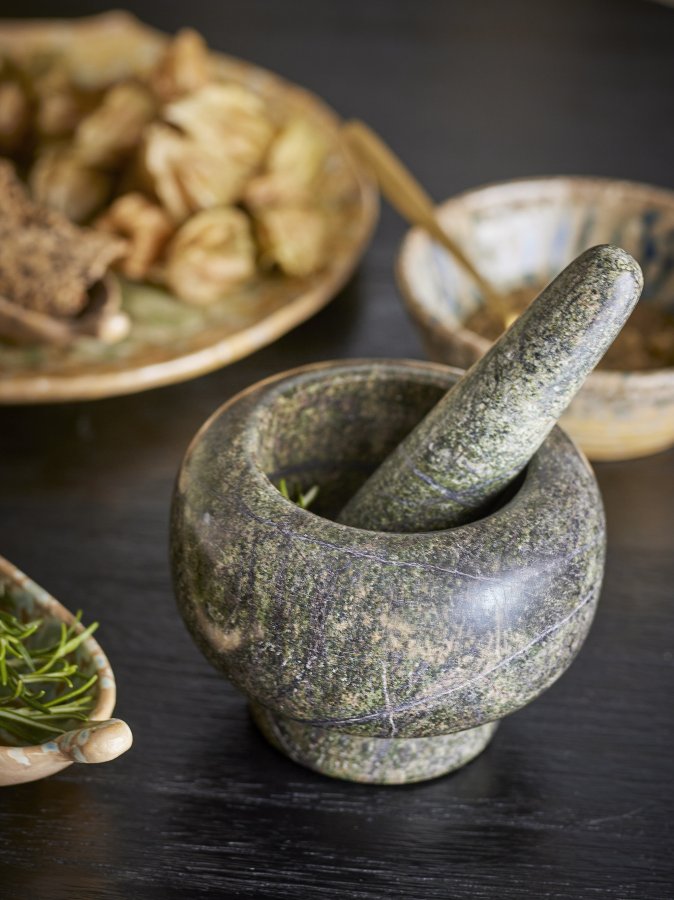 BLOOMINGVILLE Arazo Morter & Pestle, Grnn, Marmor (M: D12,5xH9 cm, P: D3xH12,5 cm)
