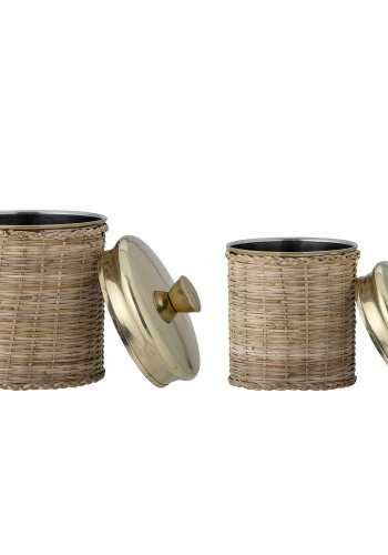 BLOOMINGVILLE Abas Glas, mit Deckel - Rattan und Messing Edelstahl (2er Set)