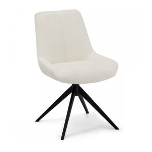 Helena spisebordsstol, m. drejefunktion - hvid polyester stof og sort metal