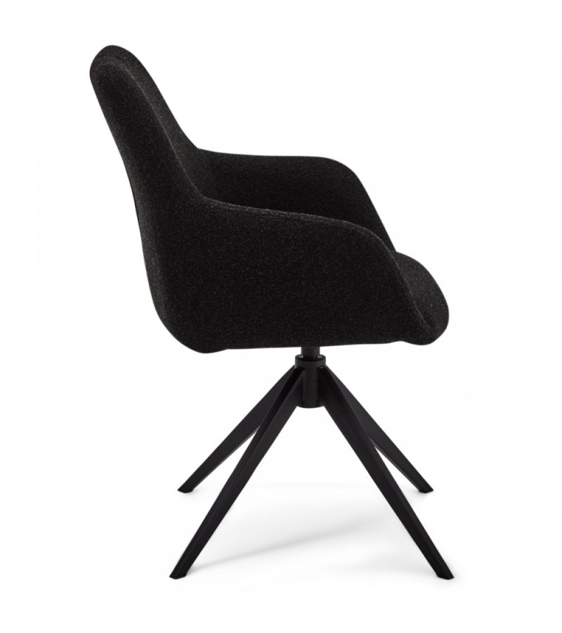 Helena spisebordsstol, med armlener og svingfunksjon - svart polyesterstoff og sort metall