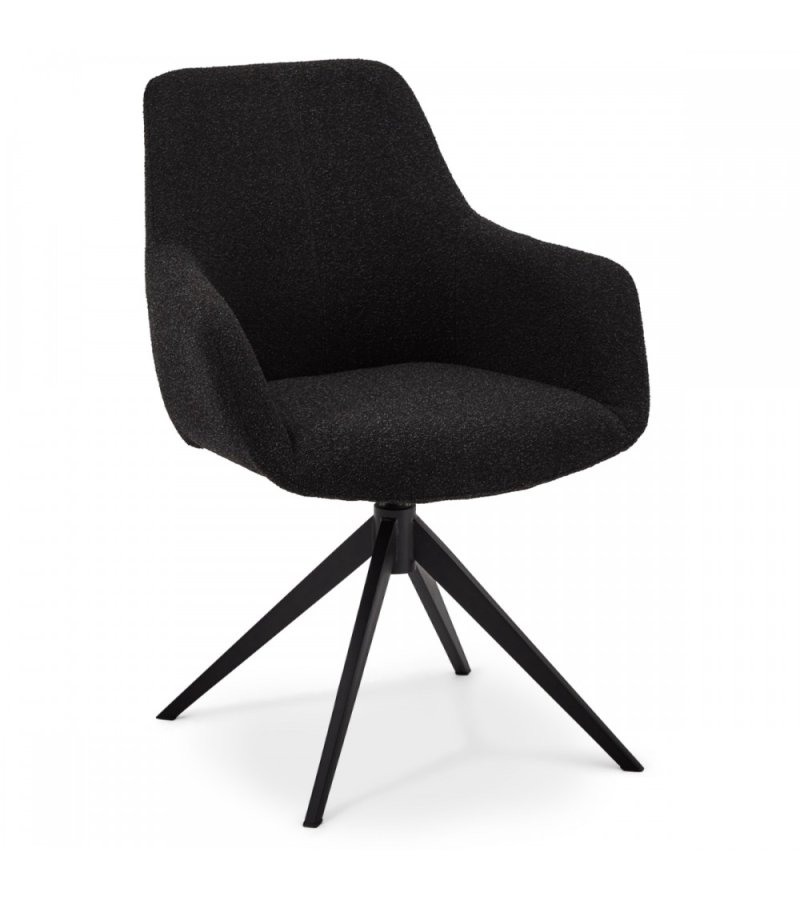 Helena spisebordsstol, med armlener og svingfunksjon - svart polyesterstoff og sort metall