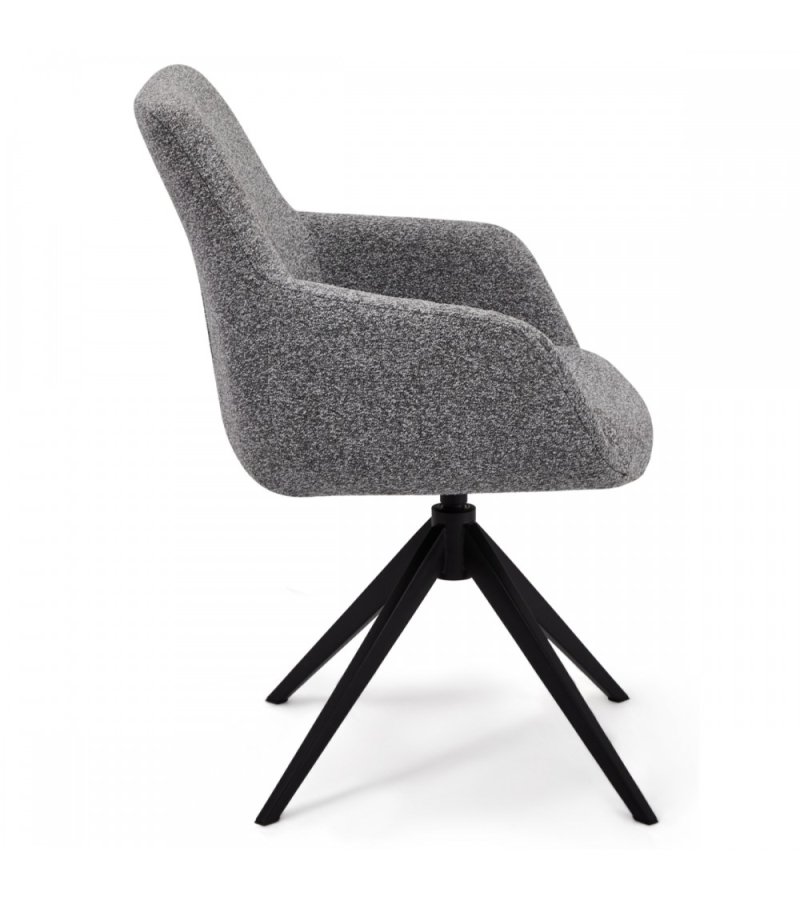 Helena spisebordsstol, med armlener og svingfunksjon - gr polyesterstoff og sort metall