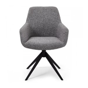 Helena spisebordsstol, m. armln og drejefunktion - gr polyester stof og sort metal