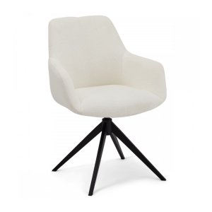 Helena spisebordsstol, m. armln og drejefunktion - hvid polyester stof og sort metal
