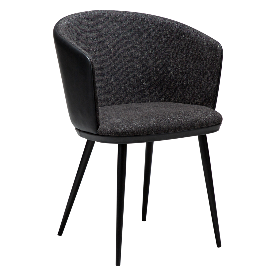 DANFORM Hey Sessel, mit Armlehnen - Rabenschwarzer Bouclé-Stoff/Kunstleder und schwarzer Stahl