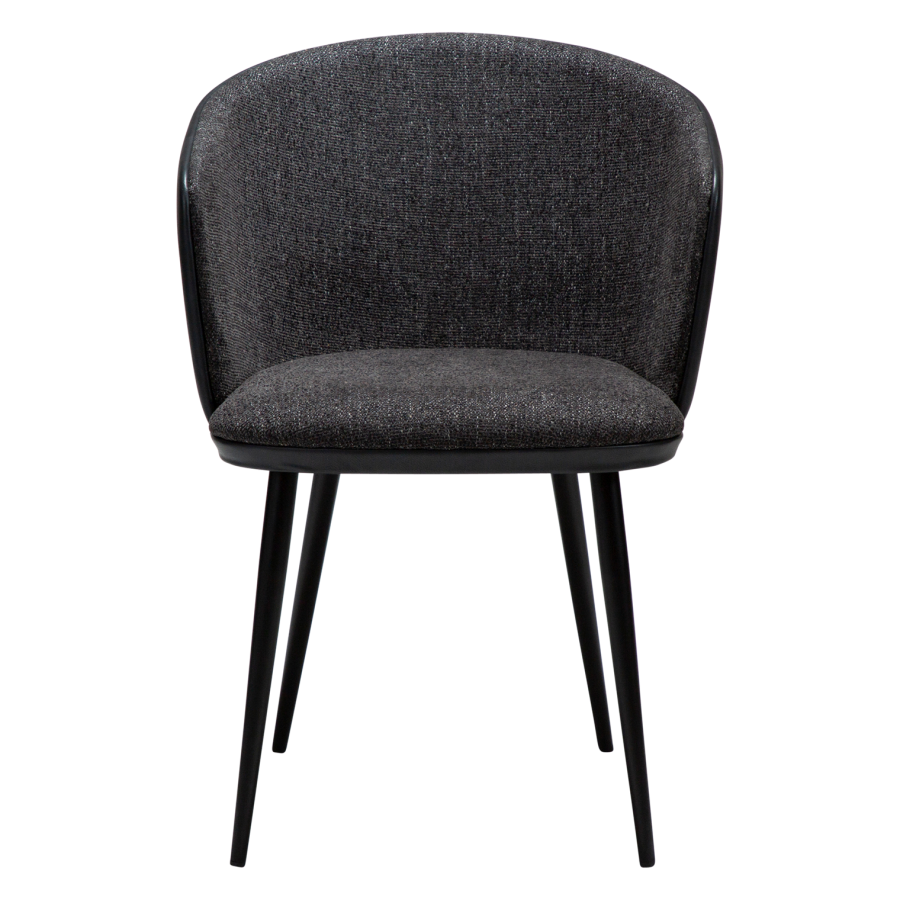 DANFORM Hey Sessel, mit Armlehnen - Rabenschwarzer Bouclé-Stoff/Kunstleder und schwarzer Stahl