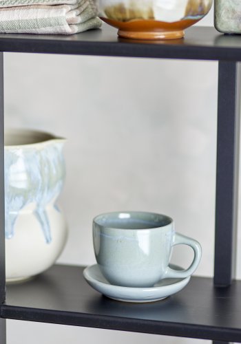 BLOOMINGVILLE Brenta Tasse mit Untertasse, Blau, Steingut (T11xH7,5 cm, 4er-Set)