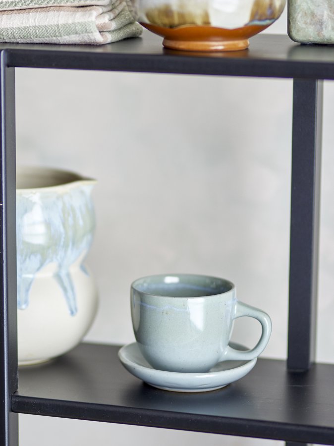 BLOOMINGVILLE Brenta Tasse mit Untertasse, Blau, Steingut (T11xH7,5 cm, 4er-Set)