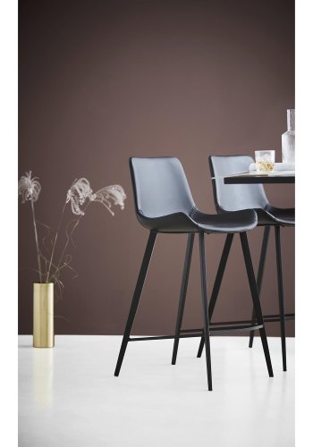 DAN-FORM Hype Barstol, med Ryggstd och Fotstd - Vintage Svart Konstlder och Svart Stl