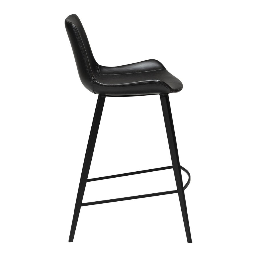 DAN-FORM Hype Barstol, med Ryggstd och Fotstd - Vintage Svart Konstlder och Svart Stl