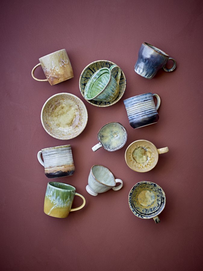 BLOOMINGVILLE Deana Tasse, Blau, Steingut (D8,5xH9 cm, 4er-Set)