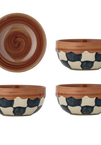 BLOOMINGVILLE Check Bowl, Blau, Steingut (D14xH7 cm, 4er-Set)