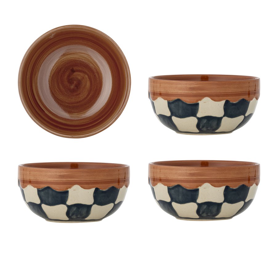 BLOOMINGVILLE Check Bowl, Blau, Steingut (D14xH7 cm, 4er-Set)