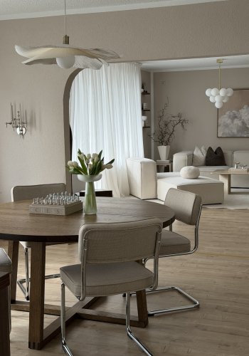 Rupert spisebordsstol - sand polyester stof og krom metal