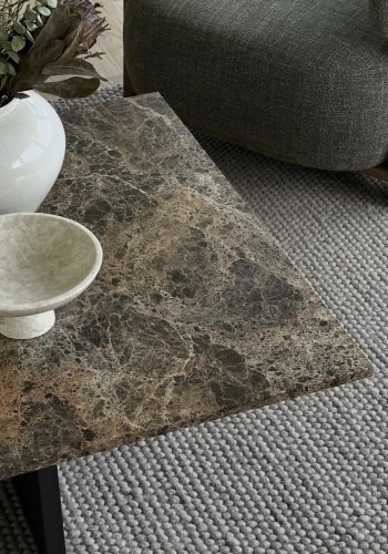 ROWICO Brooksville sofabord, kvadratisk - brun marmor og brun egefin�r (90x90)