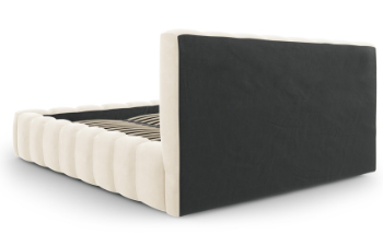 MICADONI Mamaia sengeramme, m. sengegavl og opbevaring - lys beige struktur stof (140x200)