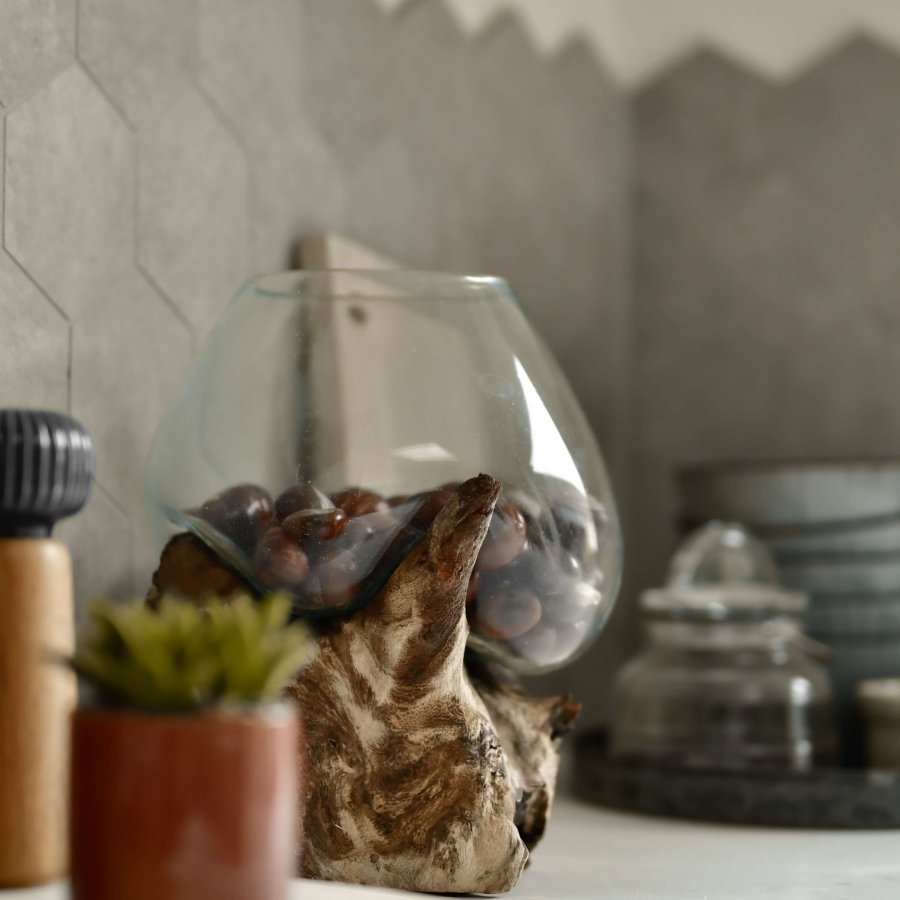 HOUSE NORDIC San Marino Vanndrpeskulptur - glass/naturtre (H:20)