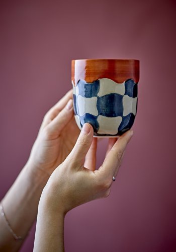 BLOOMINGVILLE Check Tasse, Blau, Steingut (T9xH10 cm, 4er Set)