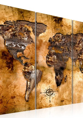 ARTGEIST - Verdenskort i metalliske nuancer trykt p� l�rred, 3-delt - Flere st�rrelser