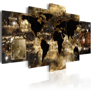 ARTGEIST verdenskort trykt p� l�rred - Continents of bronze, 5-delt - Flere st�rrelser