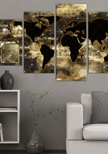 ARTGEIST verdenskort trykt p� l�rred - Continents of bronze, 5-delt - Flere st�rrelser