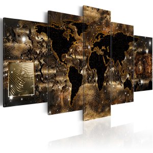 ARTGEIST verdenskort trykt p� l�rred - World of bronze, 5-delt - Flere st�rrelser