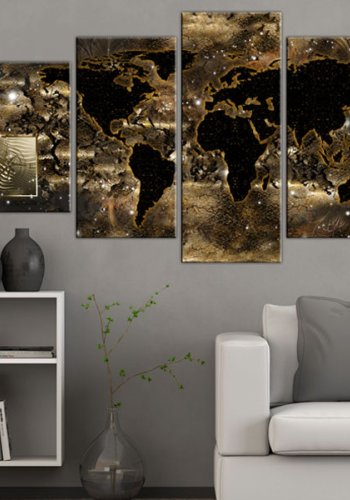 ARTGEIST verdenskort trykt p� l�rred - World of bronze, 5-delt - Flere st�rrelser