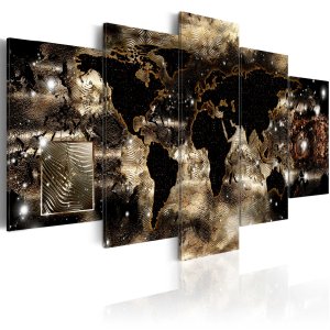 ARTGEIST verdenskort trykt p� l�rred - Continents and stars, 5-delt - Flere st�rrelser