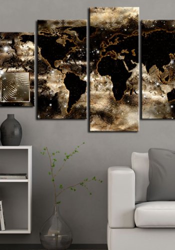 ARTGEIST verdenskort trykt p� l�rred - Continents and stars, 5-delt - Flere st�rrelser