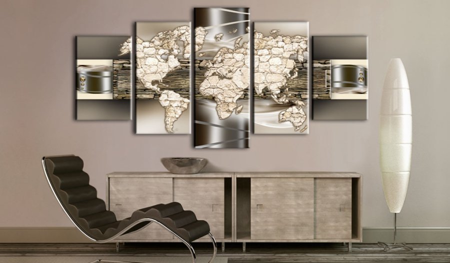 ARTGEIST verdenskort, 5-delt - Stone world - Flere st�rrelser